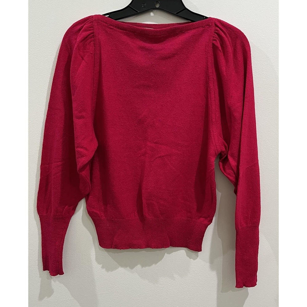 Vintage IRKA Womens Boat Neck Silk Sweater Fuchsia Balloon Sleeve Pink MD
